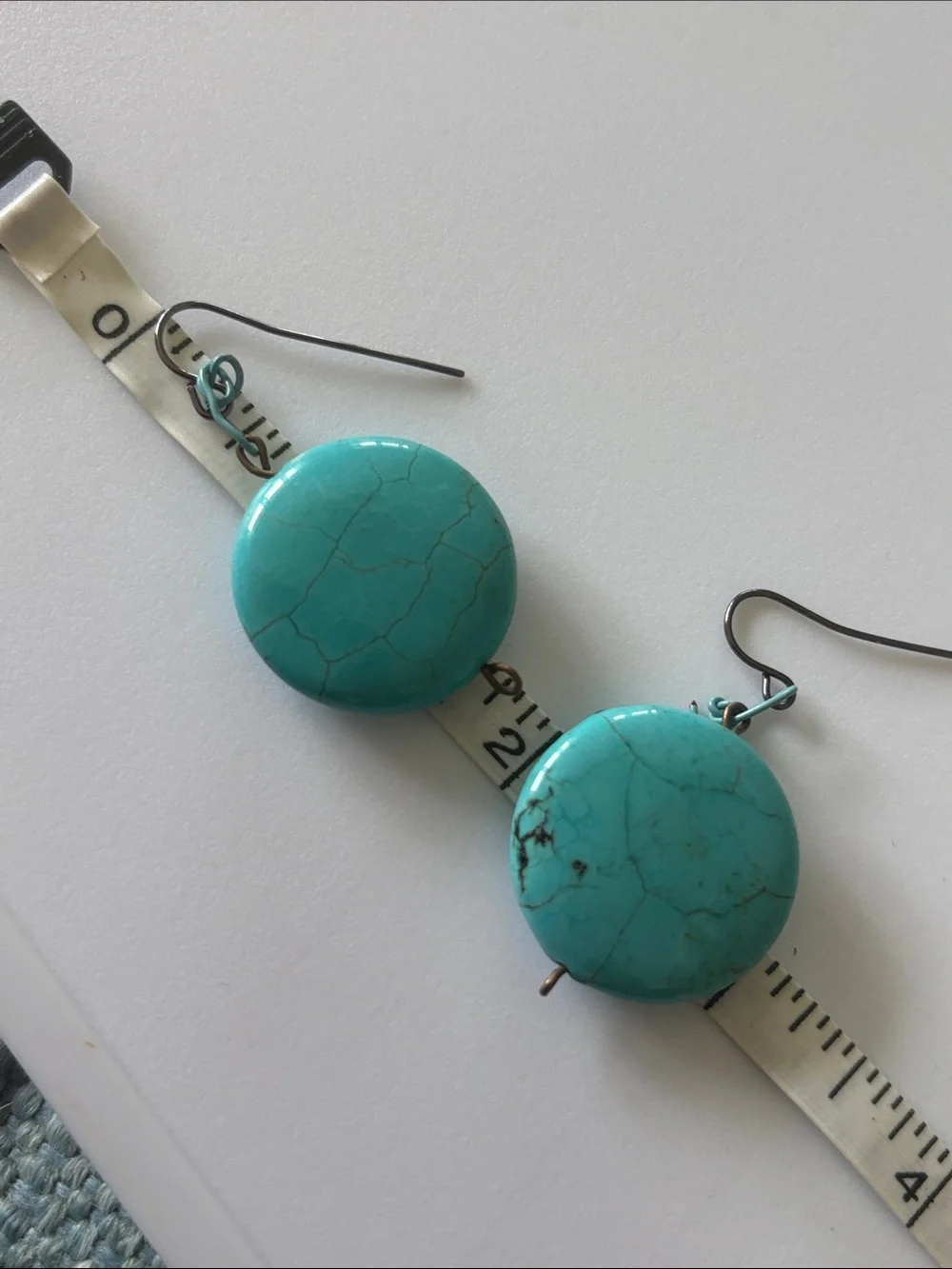 Handmade Faux Turquoise Disc Dangle Earrings Boho Southwestern Statement